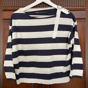 Nico nicholson & nicholson navy white Breton Stripe boat neck top Size Small